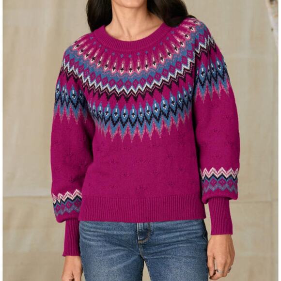 Sundance Eloise Fair Isle Sweater Pullover Women's Medium Pink Blue Wool $148 - Picture 1 of 9